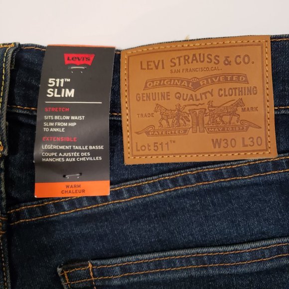 Levi’s 511 Slim Insulated Dark Wash Jeans 30 30 NWT - Picture 5 of 10